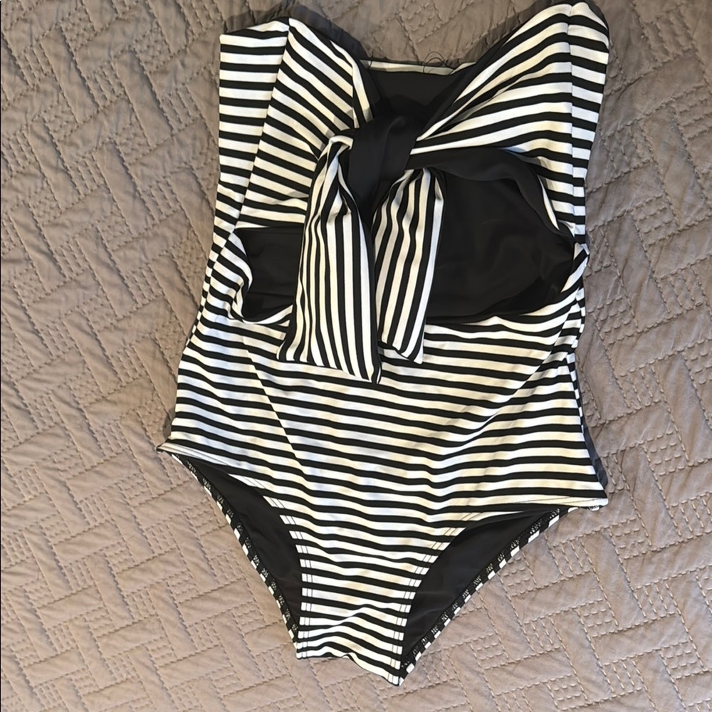 Black and White Striped Swimsuit with tie front